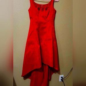Women's red hi-low gown by Nicole Miller